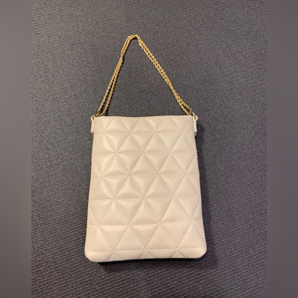 Anna Paola Crossbody Quilted Ivory Italian‎ Leather Purse with Gold Chain